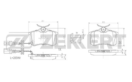 ZEKKERT BS2917 Колодки торм.задние с датчиком Seat Ibiza III 02-, Skoda Fabia (6Y3,6Y5) 00-, VW Polo IV 01-