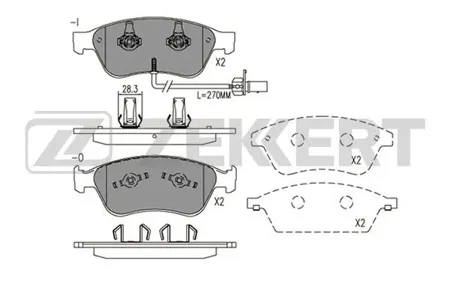 ZEKKERT BS2928 Колодки торм.передние с датчиком Audi A6S6 III 04-, A8 II 02-, VW Phaeton 02-