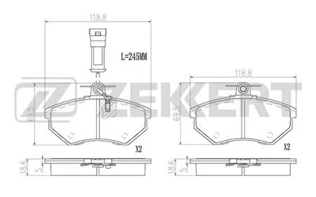 ZEKKERT BS2978 Колодки торм.передние с датчиком Audi 80 IV 89-, 100 II-III 77-, 200 II 83-, Chery Eastar 04-, Amulet 10-, V5 07-