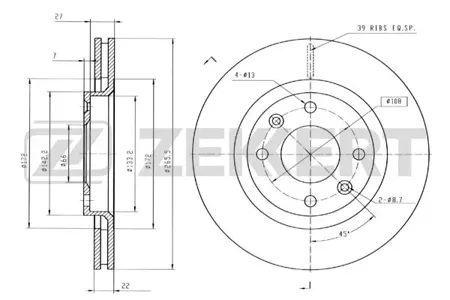 ZEKKERT BS5028 Диск торм. перед. Citroen Berlingo I 96-, C3 I, II 02-, C4 I, II 04-, C5 I, II 01-, Xsara 97-