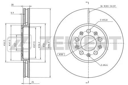 ZEKKERT BS5030 Диск торм. перед. VW Polo IV, V 02-, Golf IV, V 97-, Audi A1 10-, A3 96-, Skoda Octavia (1U) 96- (с доп. отверстиями)
