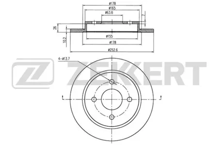 ZEKKERT BS5040 Диск торм.задний Ford Fiesta V 05-, Ford Focus I 98-, Scorpio I, II 93-