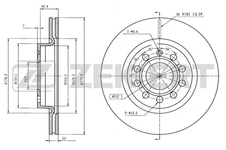 ZEKKERT BS5041 Диск торм. перед. Audi A3 II 03-  Skoda Octavia (1U  1Z) 00-  Yeti (5L) 09-  VW Caddy III 04-  Golf 