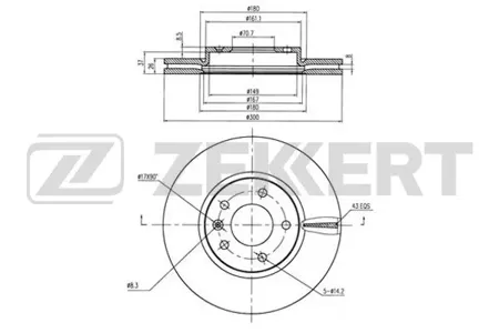 ZEKKERT BS5051 Диск торм. перед. Chevrolet Cruze (J30058) 09-, Orlando (J309) 11-, Opel Astra J 09-, Zafira C 11-