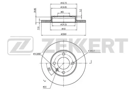 ZEKKERT BS5069 Диск торм. перед. Audi 80 II, III 75-, Seat Ibiza II 93-, Toledo 91-, VW Golf I-III 74-, Passat I-IV 73-, Polo III 95-