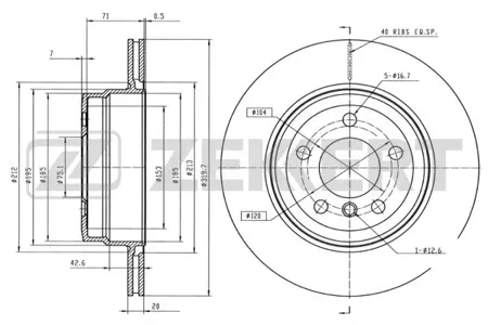 ZEKKERT BS5073 Диск торм.задний BMW X6 (E71, E72, F16, F86) 08-, X5 (E70, E70N, F15) 06-