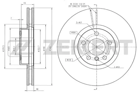 ZEKKERT BS5074 Диск торм. перед. BMW X6 (E71, E72, F16) 08-, X5 (E70, E70N, F15, F85) 06-