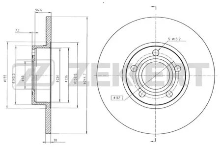 ZEKKERT BS5080 Диск торм.задний Audi 100 86-, A6 I, II 94-, Skoda Superb (3U) 01-, VW Passat V 96-