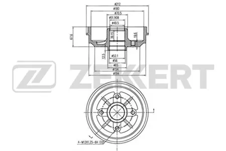 ZEKKERT BS5091 Барабан тормозной . задн. Citroen Saxo 96-, Peugeot 106 I, II 91-, 206 98-
