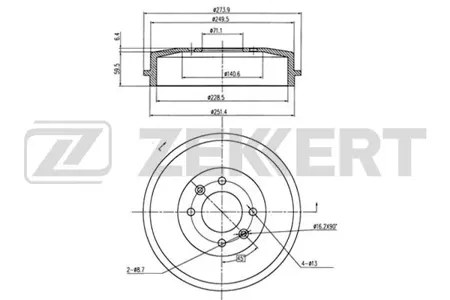 ZEKKERT BS5098 Барабан тормозной . задн. Citroen Berlingo I, II 96-, Xsara Picasso 99-, Peugeot 306 93-, 406 95-, Partner I,II 96-