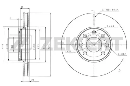 ZEKKERT BS5100 Диск торм. перед. Opel Astra G 98-, Zafira A 99-