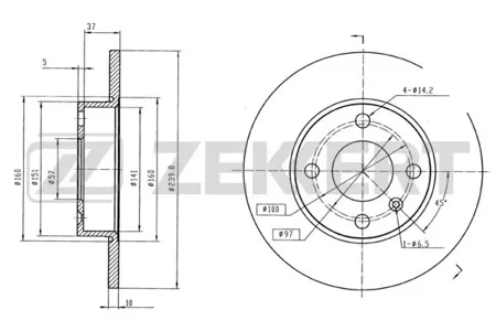 ZEKKERT BS5101 Диск торм.задний Opel Astra F, G, H 98-, Meriva A 03-