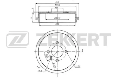 ZEKKERT BS5102 Барабан тормозной . задн. Seat Cordoba I, II 93-, Ibiza II, III 94-, VW Lupo 98-, Polo III 95-, Chery Amulet 03-