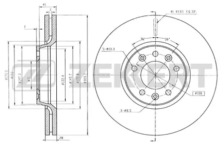 ZEKKERT BS5104 Диск торм. перед. Citroen C5 III 08-, Jumpy II 07-, Fiat Scudo (270) 07-, Peugeot 407 04-, Expert I, II 07-