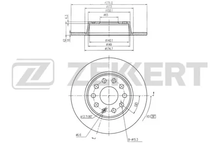 ZEKKERT BS5116 Диск торм.задний Audi A1 12-, A3 II-IV 03-, Skoda Octavia (1Z, 5E) 04-, Superb (3T) 08-, VW Golf VI, VII 08-, Jetta III, IV 04-