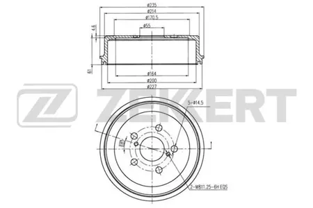 ZEKKERT BS5122 Барабан тормозной . задн. Toyota Carina (T170, T190) 92-, Celica (T200) 93-, Corona (T190) 92-