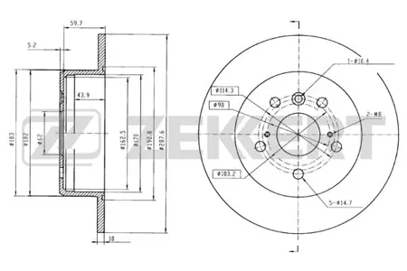 ZEKKERT BS5143 Диск торм.задний Toyota Camry (V10, V20, V30) 91-, Lexus ES 300 91-, RX 300 98-