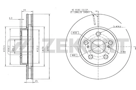 ZEKKERT BS5146 Диск торм. перед. Toyota Carina (T190) 92-, Celica (T200, T230) 93-