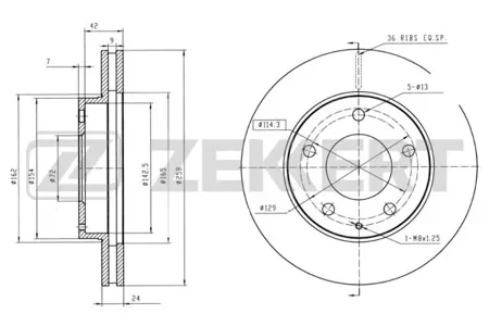 ZEKKERT BS5149 Диск торм. перед. Mazda 626 IV, V 91 , Xedos 6 92-, MX-6 II 92-, Premacy 99-