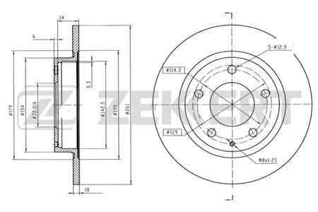 ZEKKERT BS5150 Диск торм.задний Mazda 626 IV, V 91-, Xedos 6 92-, Premacy 99-, MX-6 II 92-