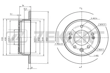 ZEKKERT BS5157 Диск торм.задний Hyundai i30 I, II 07-, ix35 10-, Kia Ceed I 06-, Sportage III, IV 10-