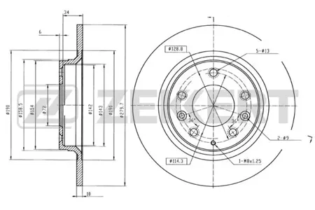 ZEKKERT BS5161 Диск торм.задний Mazda 323 VI 01-, 626 V 98-, 6 I, II 02-, MX-5 III 05-