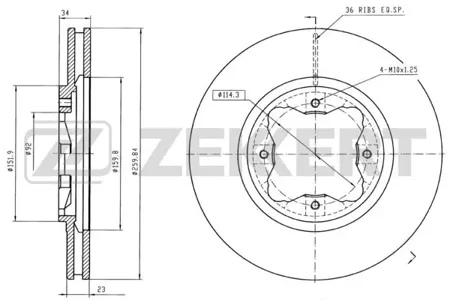 ZEKKERT BS5164 Диск торм. перед. Honda Accord IV, V 90-, Civic VI, VII 95-