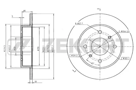 ZEKKERT BS5176 Диск торм.задний Nissan Almera (N16) 00-, Primera (P10, P11, WP11) 90-