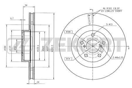 ZEKKERT BS5182 Диск торм. перед. Subaru Forester (SG, SF, SJ) 02-, Impreza (GC, GD, GG, GF) 98-, Outback (BE, BH, BL, BP) 00-