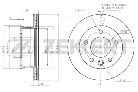 ZEKKERT BS5199 Диск торм. перед. Mercedes Sprinter 2-t, 3-t, 4-t (901-904) 95-, VW LT 28-35 II, 28-46 II 96-