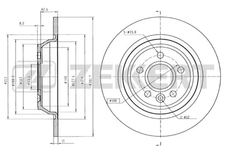 ZEKKERT BS5212 Диск торм.задний Ford Focus II 05-, Galaxy II 06-, Mondeo IV 07-, Kuga 08-, Range Rover Evoque 11-