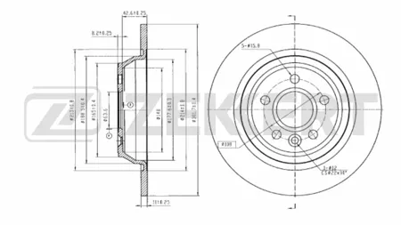 ZEKKERT BS5212B Торм.диск задний Ford Focus II 05-, Mondeo IV 07-, Galaxy II 12-, Land Rover Evoque 19- (с покрытием)