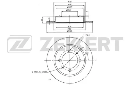 ZEKKERT BS5225 Диск торм.задний Mitsubishi Carisma 95-, Volvo S40 96-, V40 95-