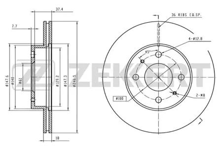 ZEKKERT BS5227 Диск торм. перед. Nissan Almera (N15) 95-