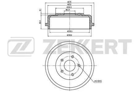 ZEKKERT BS5233 Барабан тормозной . задн. Ford Tourneo Connect 02-, Transit Connect 02-