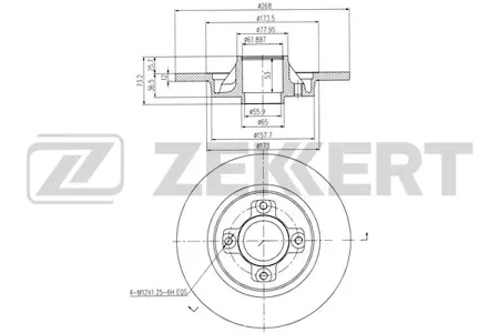 ZEKKERT BS5237 Диск торм.задний Citroen Berlingo I,II 08-, C4 I, II 06-, Peugeot 3008, 308, 5008 07-, Partner II 08- (без подшипника, без ABS)