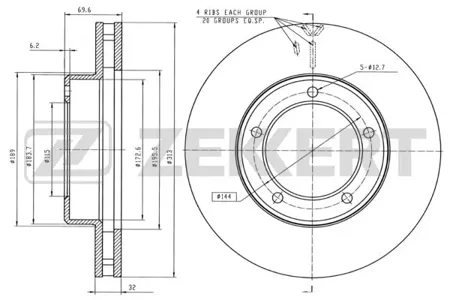 ZEKKERT BS5243 Диск торм. перед. Lexus LX470 98-, Toyota LC 100 98-