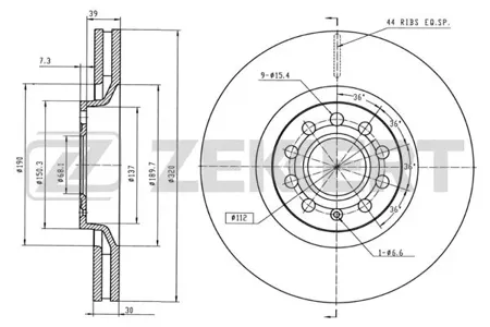 ZEKKERT BS5245 Диск торм. перед. Audi A4 I, III 97-, A6 II 97-, Allroad 00-, Seat Exeo 08-