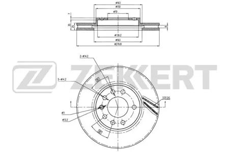 ZEKKERT BS5247 Диск торм. перед. Opel Astra F, G, H 98-, Zafira A, B 99-, Meriva A, B 03-