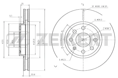ZEKKERT BS5248 Диск торм. перед. Opel Co Mercedes o 01-, Opel Corsa C 00-, Opel Meriva A 03-