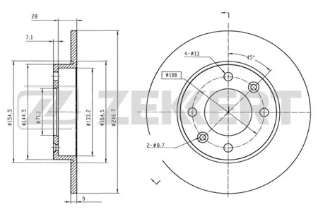ZEKKERT BS5250 Диск торм.задний Citroen Berlingo 99-, C2 03-, C3 02-, C4 04-, Xsara Picasso 99-