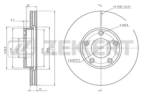 ZEKKERT BS5252 Диск торм. перед. Mazda 3 I, II 03-, 5 I, II 05-