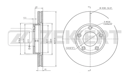 ZEKKERT BS5252B Диск торм. перед. Mazda 3 I, II 03-, 5 I, II 05- (с покрытием)
