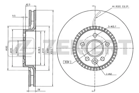 ZEKKERT BS5263 Диск торм. перед. Volvo S60 II 10-, S80 II 06-, V60 I 10-, V70 III 07-, Ford C-Max 06-