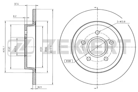 ZEKKERT BS5265 Диск торм.задний Ford C-Max 07-, Focus I, II 04-, Volvo C30 06-, C70 06-, S40 II 04-, V50 04-