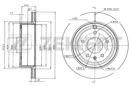 ZEKKERT BS5269 Диск торм.задний Chevrolet Captiva (C100, C140) 06-, Opel Antara 06-