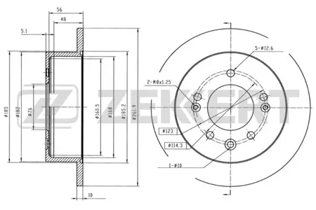 ZEKKERT BS5271 Диск торм.задний Hyundai Elantra II 05-, Sonata VI 09-