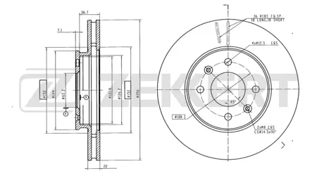 ZEKKERT BS5276B Диск торм. перед. Hyundai Solaris IV 10-, Kia Rio III 11- (с покрытием)