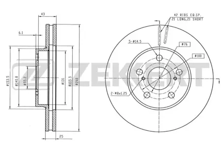 ZEKKERT BS5291 Диск торм. перед. Toyota Avensis (T220) 97-
