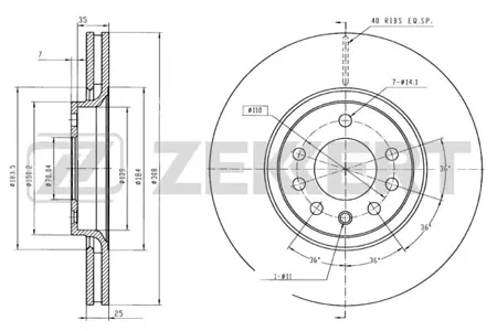 ZEKKERT BS5294 Диск торм. перед. Opel Astra G, H 99-, Corsa D, E 06-, Meriva A, B 05-, Zafira A,B,C 01-